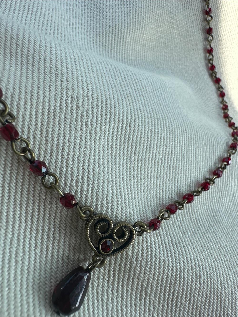 Express Gold-Tone Heart Pendant Necklace with Red Beads